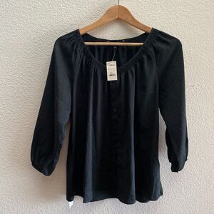 Express 3/4 Puff Sleeve Spotted Pattern Blouse Shirt Top Small NWT Black Color